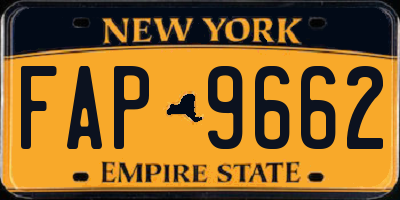 NY license plate FAP9662