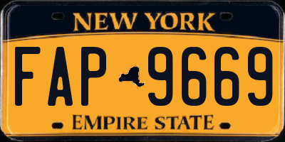NY license plate FAP9669