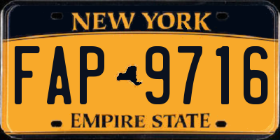 NY license plate FAP9716