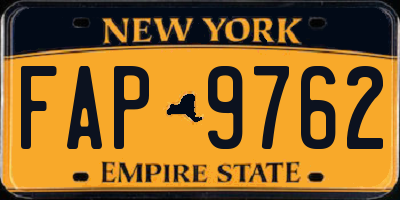 NY license plate FAP9762