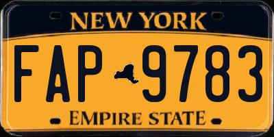 NY license plate FAP9783