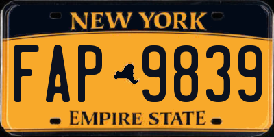 NY license plate FAP9839