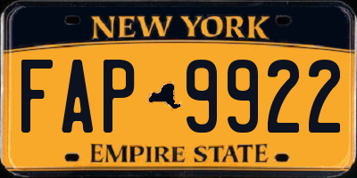 NY license plate FAP9922