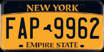 NY license plate FAP9962