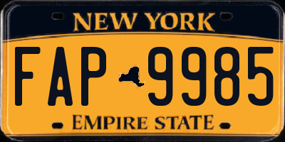 NY license plate FAP9985