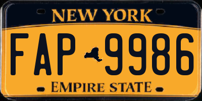 NY license plate FAP9986