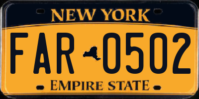 NY license plate FAR0502