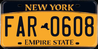 NY license plate FAR0608