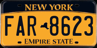 NY license plate FAR8623