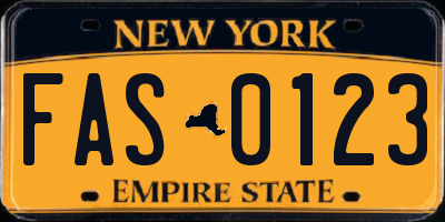 NY license plate FAS0123
