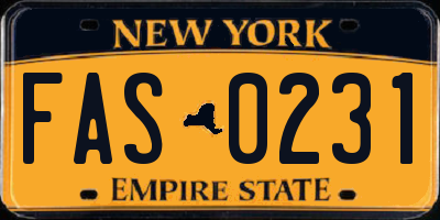 NY license plate FAS0231