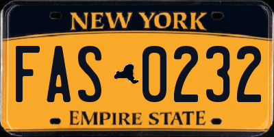 NY license plate FAS0232