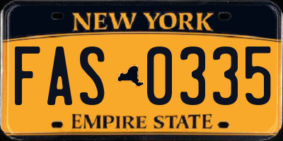 NY license plate FAS0335