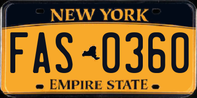 NY license plate FAS0360