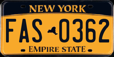 NY license plate FAS0362
