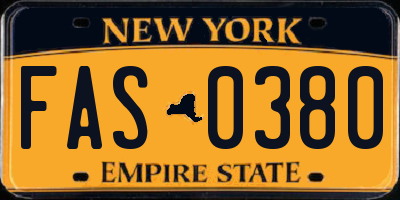 NY license plate FAS0380