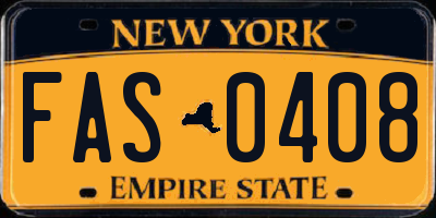 NY license plate FAS0408