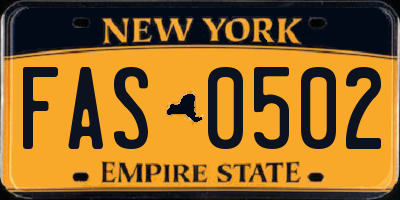 NY license plate FAS0502