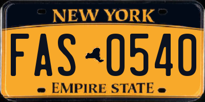 NY license plate FAS0540