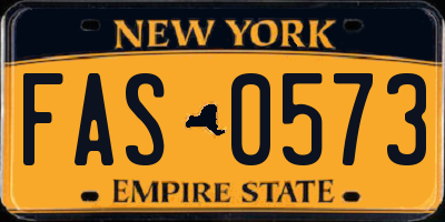 NY license plate FAS0573