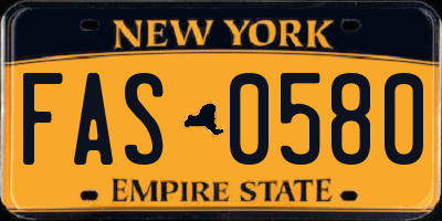 NY license plate FAS0580