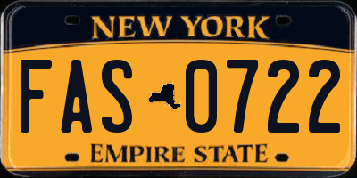 NY license plate FAS0722