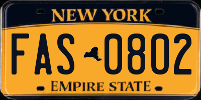 NY license plate FAS0802