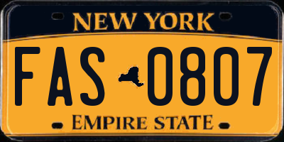 NY license plate FAS0807