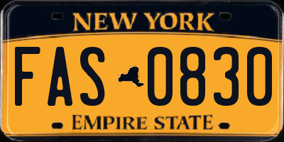 NY license plate FAS0830