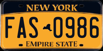 NY license plate FAS0986