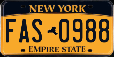 NY license plate FAS0988