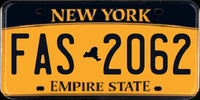 NY license plate FAS2062