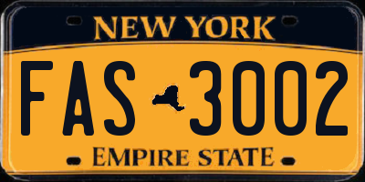 NY license plate FAS3002