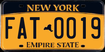 NY license plate FAT0019