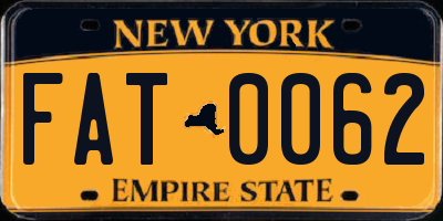 NY license plate FAT0062