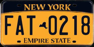 NY license plate FAT0218