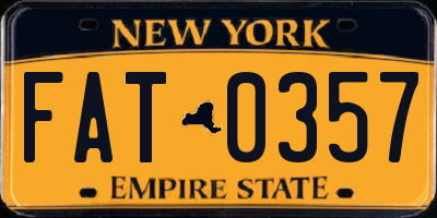NY license plate FAT0357