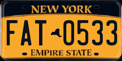 NY license plate FAT0533