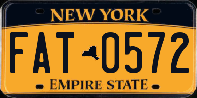 NY license plate FAT0572