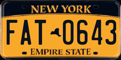 NY license plate FAT0643