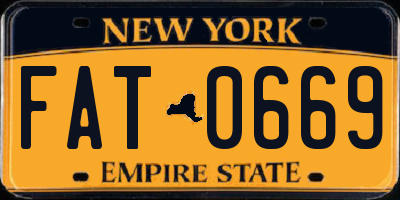 NY license plate FAT0669