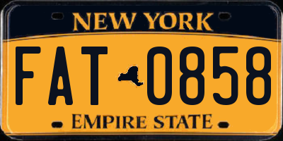 NY license plate FAT0858