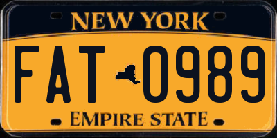 NY license plate FAT0989