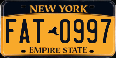 NY license plate FAT0997