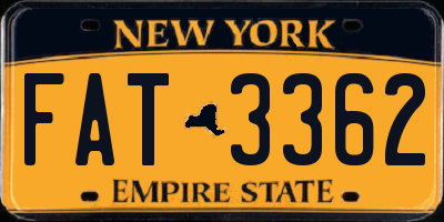 NY license plate FAT3362