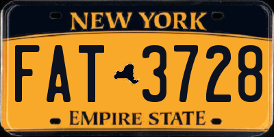 NY license plate FAT3728