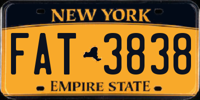 NY license plate FAT3838