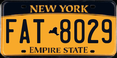 NY license plate FAT8029