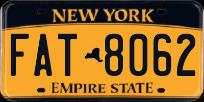 NY license plate FAT8062