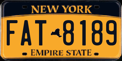 NY license plate FAT8189